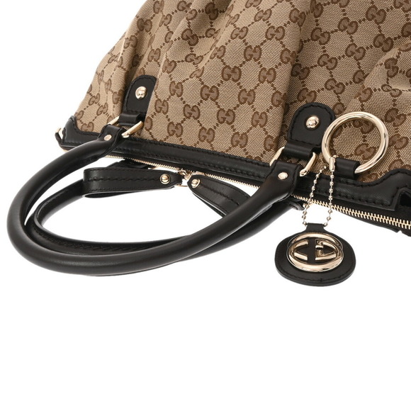 GUCCI Diamante Sukey Bag Beige Tan Brown GG Canvas Leather Handbag - Picture 3 of 11